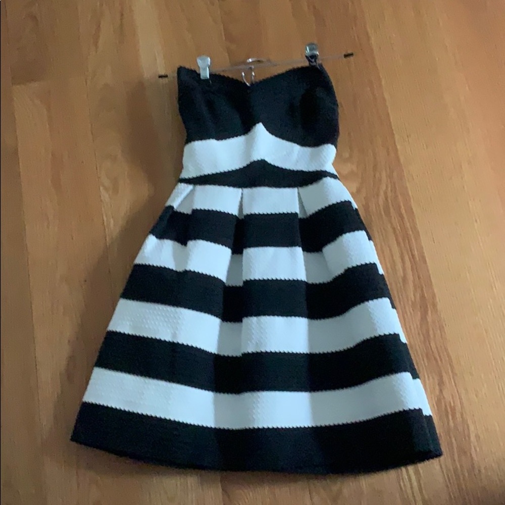 Strapless Black and White Striped Dress